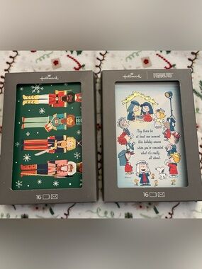 Hallmark Holiday Card Packs — Green & Light Blue Peanuts and Nutcracker Design